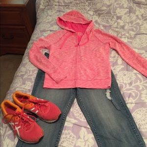 Cute Pink Zipper Hoodie Long Sleeves Top